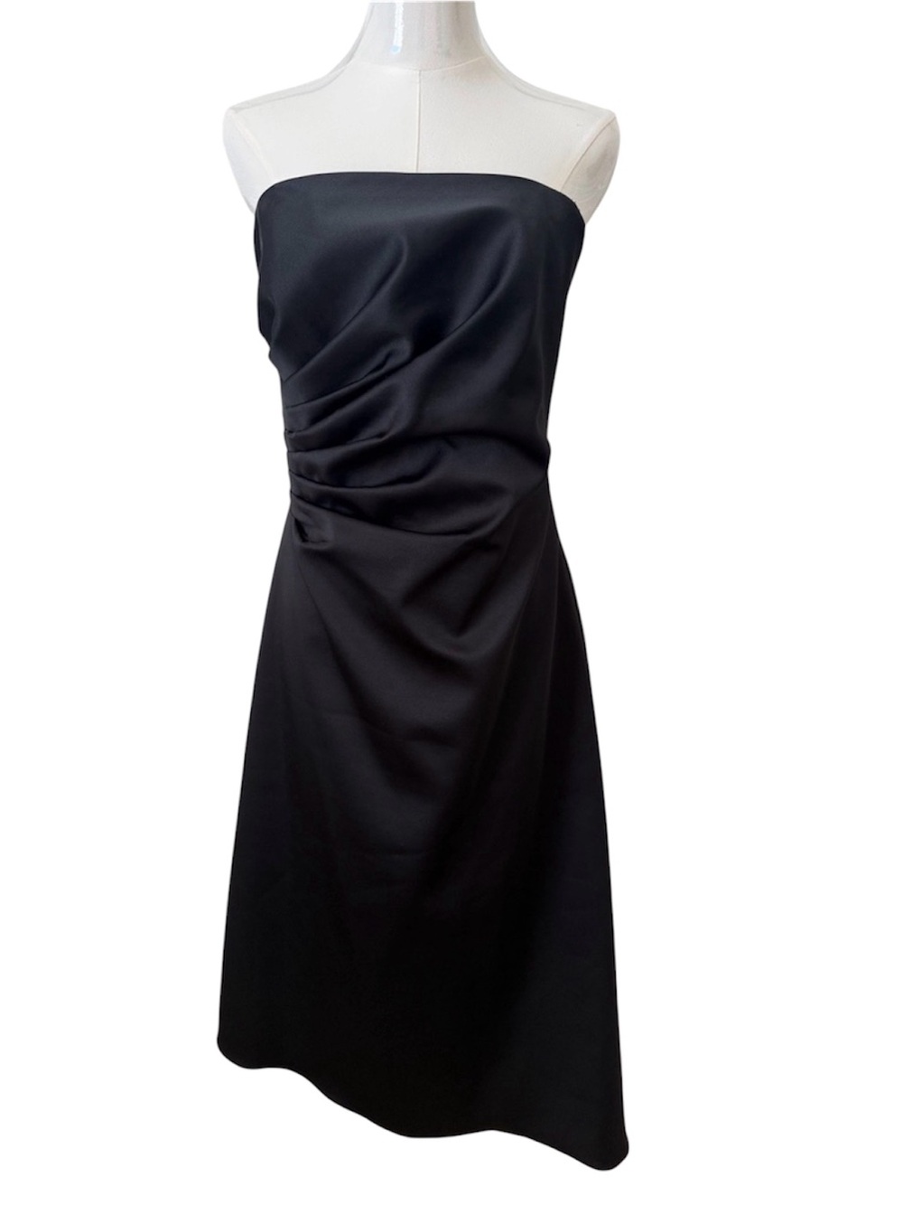 ABS Evening by Allen Schwartz Black Strapless Satin Ruched Cocktail Dress Size 8